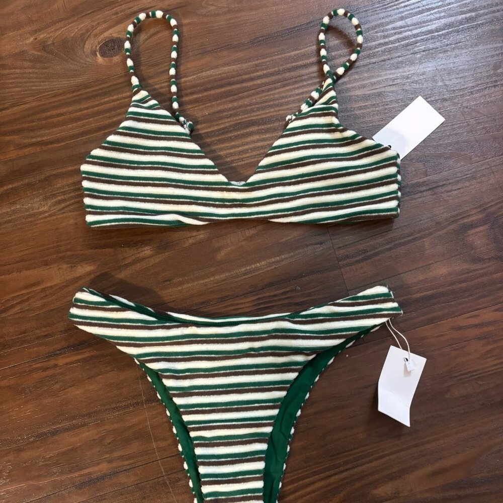 Green Striped Underwire Bikini Set Women’s Two Piece Swimsuit
